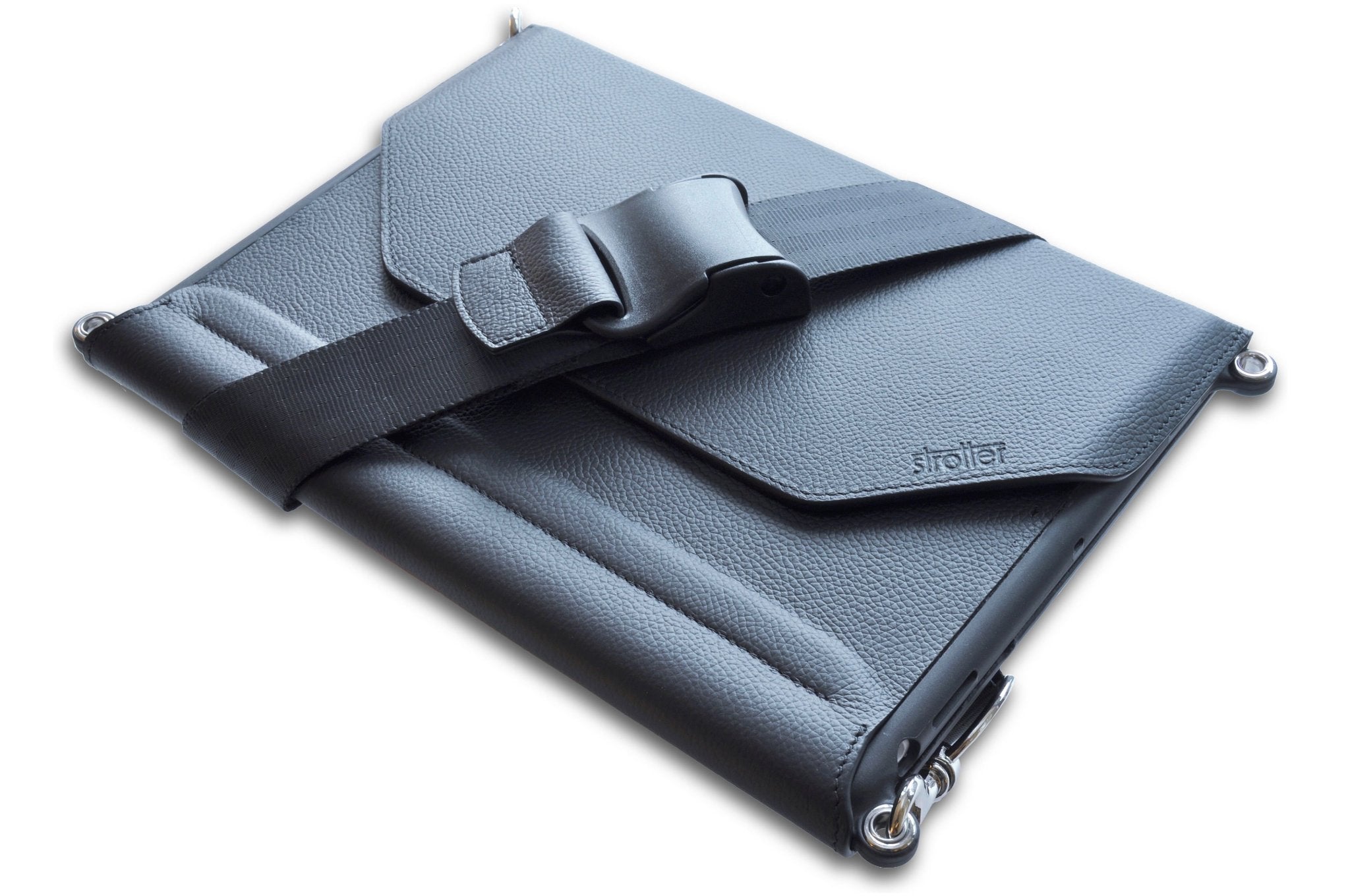 Leather iPad carrying case with shoulder strap, hands-free